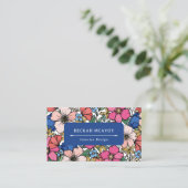 ピンクカラフルブルーコーラル花柄 名刺 (スタンド正面)