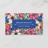 ピンクカラフルブルーコーラル花柄 名刺 (正面)
