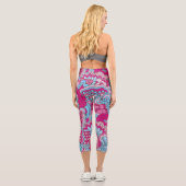 ピンクカラフルブルーモダン抽象芸術花柄 カプリレギンス (裏面)