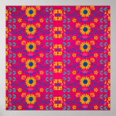 ピンクカラフルメキシコフォークアートフローラルパターン ポスター (正面)