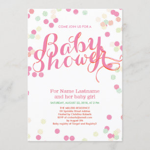 ピンクカラフルモダンガールベビーシャワー招待状 招待状