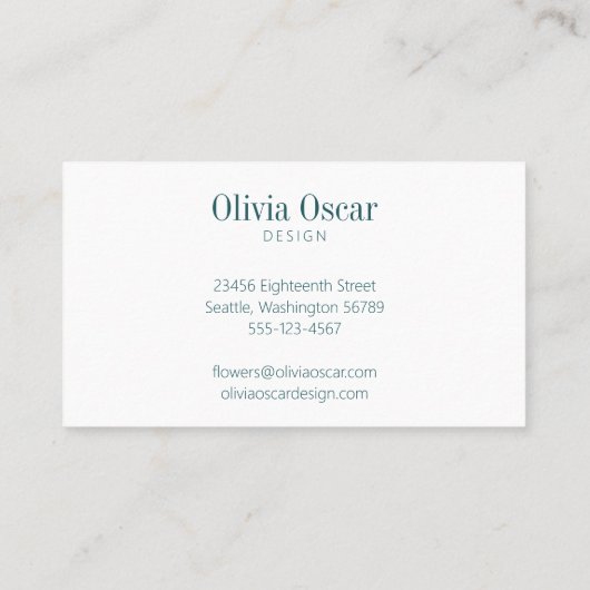 ピンクカラフルモダンティール（緑がかった色）グリーンフローラありがとう 名刺 (裏面)