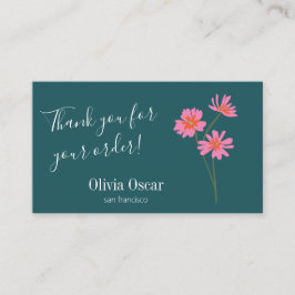 ピンクカラフルモダンティール（緑がかった色）グリーンフローラありがとう 名刺