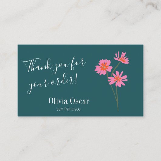 ピンクカラフルモダンティール（緑がかった色）グリーンフローラありがとう 名刺 (正面)