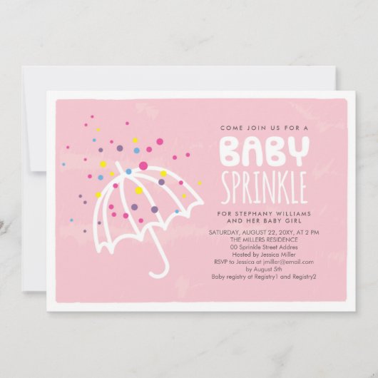 ピンクカラフルモダンベビーガール振りかける招待状 招待状 (正面)