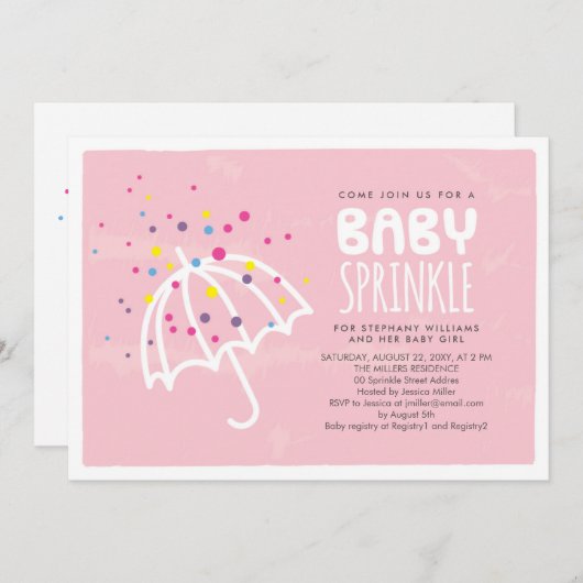 ピンクカラフルモダンベビーガール振りかける招待状 招待状 (正面/裏面)