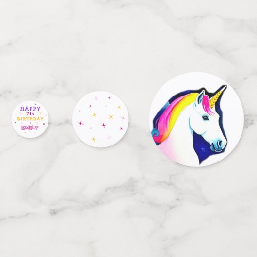 ピンクカラフルユニコーンガールハッピーバースデーパーティー コンフェッティ (裏面)