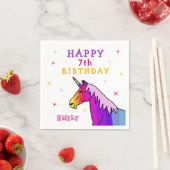 ピンクカラフルユニコーンガールハッピーバースデーパーティー スタンダードカクテルナプキン (インサイチュ)