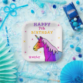 ピンクカラフルユニコーンガールハッピーバースデーパーティー ペーパープレート (パーティー)