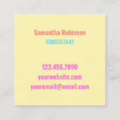 ピンクカラフルレインボーハローグローはっきりしたフォント スクエア名刺 (裏面)