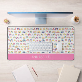 ピンクカラフルレインボーパーソナライズされたの名 デスクマット