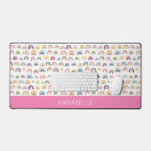 ピンクカラフルレインボーパーソナライズされたの名 デスクマット (キーボード&マウス)