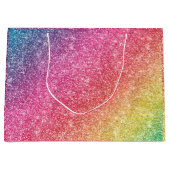 ピンクカラフルレッドイエローレインボーグリッタースパークルズ ラージペーパーバッグ (正面)