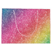 ピンクカラフルレッドイエローレインボーグリッタースパークルズ ラージペーパーバッグ (裏面)