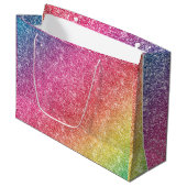 ピンクカラフルレッドイエローレインボーグリッタースパークルズ ラージペーパーバッグ (正面アングル)