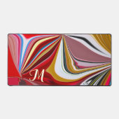 ピンクカラフルレッド金ゴールドモノグラム液化抽象芸術 デスクマット (正面)