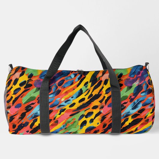 ピンクカラフルワイルドアニマルプリントレインボー絵を描ー ダッフルバッグ (裏面)