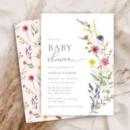 ピンクカラフルワイルドフラワー春フローラベビーシャワー 招待状