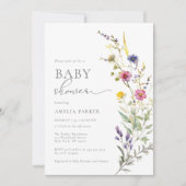 ピンクカラフルワイルドフラワー春フローラベビーシャワー 招待状 (正面)