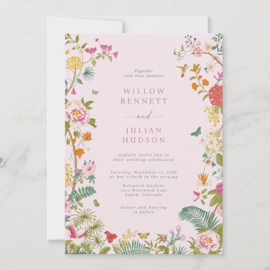 ピンクカラフルヴィンテージ結婚ズ 招待状 (正面)