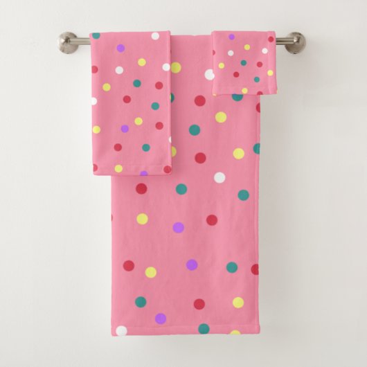 ピンクカラフル水玉模様 バスタオルセット (インサイチュ)