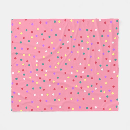 ピンクカラフル水玉模様 フリースブランケット (正面(横))
