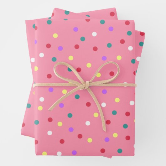 ピンクカラフル水玉模様 ラッピングペーパーシート (インサイチュ)