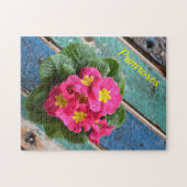ピンクカラフル素朴プリムローゼス写真フローラ ジグソーパズル (横)