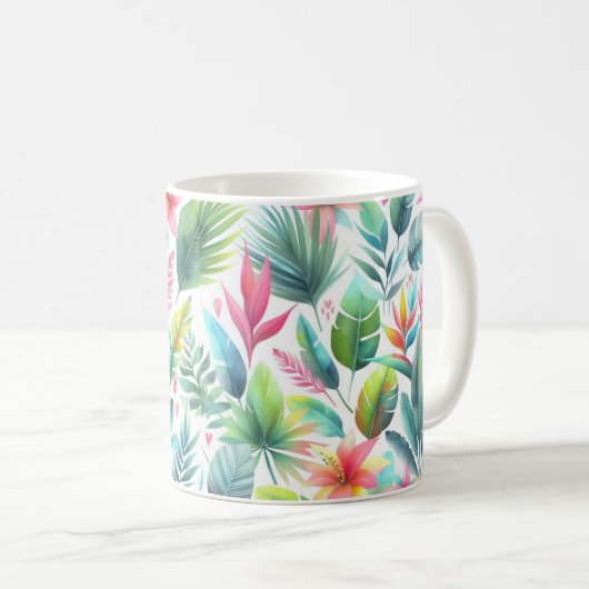 ピンクカラフル色の明離れるい熱帯の コーヒーマグカップ (正面右)