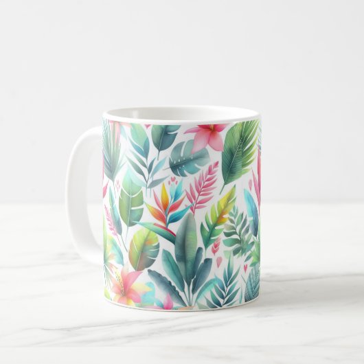 ピンクカラフル色の明離れるい熱帯の コーヒーマグカップ (正面左)
