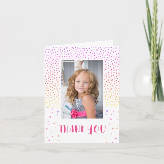 ピンクカラフル誕生日キッズガール写真ありがとう カード (正面)