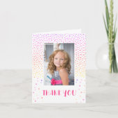 ピンクカラフル誕生日キッズガール2写真ありがとう カード (正面)