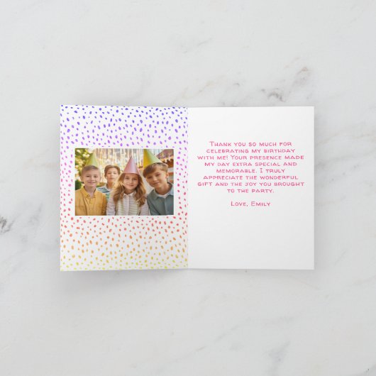 ピンクカラフル誕生日キッズガール2写真ありがとう カード (内部)