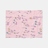 ピンクカラフル音符パターンミュージシャンミュージカル フリースブランケット (正面(横))