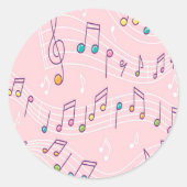 ピンクカラフル音符パターンミュージシャンミュージカル ラウンドシール (正面)