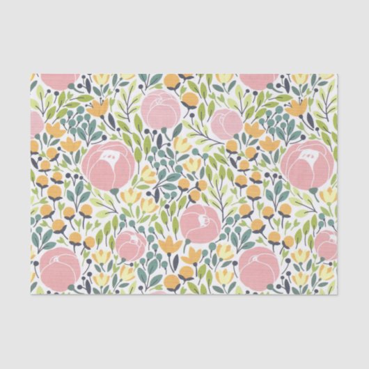 ピンクカラフル&グリーンフローラ花ティッシュペーパー 薄葉紙 (正面)