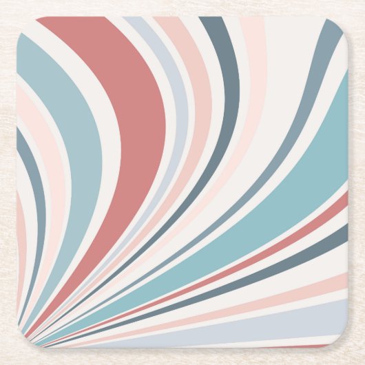 ピンクカラフル、ブルー、グレーのレトロビデオ スクエアペーパーコースター (正面)