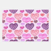ピンクカラフル、紫、赤バレンタインデーハート ラッピングペーパーシート (正面3)