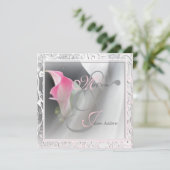 ピンクカラリリージュフローリッシュフレーム結婚式招待状 招待状 (スタンド正面)