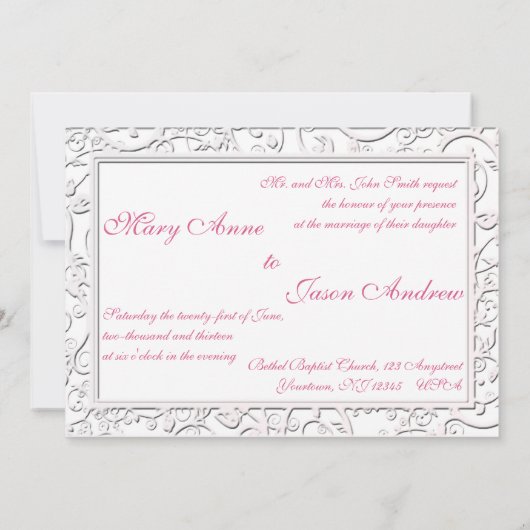 ピンクカラリリージュフローリッシュフレーム結婚式招待状 招待状 (裏面)