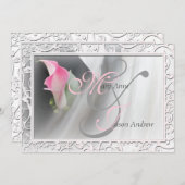 ピンクカラリリージュフローリッシュフレーム結婚式招待状 招待状 (正面/裏面)