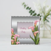 ピンクカラリリーバースデーパーティーの招待テンプレート 招待状 (スタンド正面)