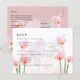 ピンクカラリリーブーケウェディングRSVP ポストカード