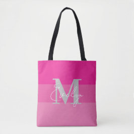 ピンクカラーブロックモノグラム名 トートバッグ
