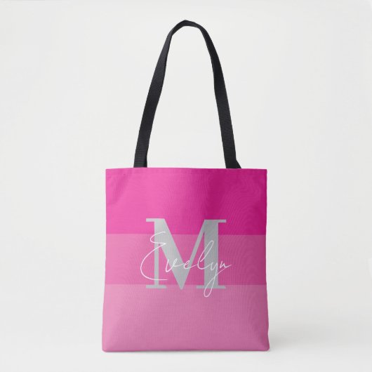 ピンクカラーブロックモノグラム名 トートバッグ (正面)