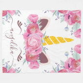 ピンクカリフォルニアポピーフローラユニコーンヘッド フリースブランケット (正面(横))