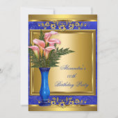 ピンクカリー王室のブルーパール金ゴールド誕生日パーティー2 招待状 (正面)