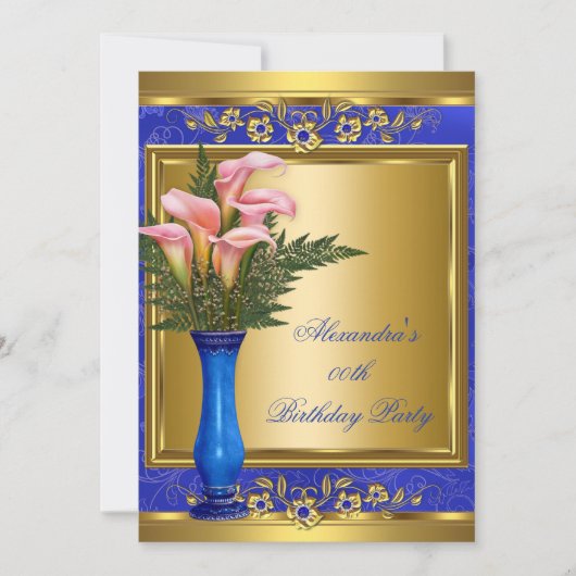 ピンクカリー王室のブルーパール金ゴールド誕生日パーティー2 招待状 (正面)