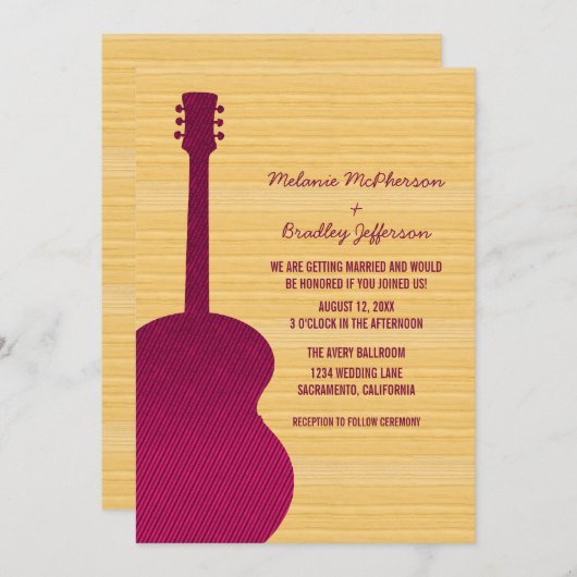 ピンクカントリーギター結婚式招待状 招待状 (正面/裏面)