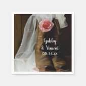 ピンクカントリーバラとカウボーイブーツウェスタン結婚ズ スタンダードカクテルナプキン (正面)